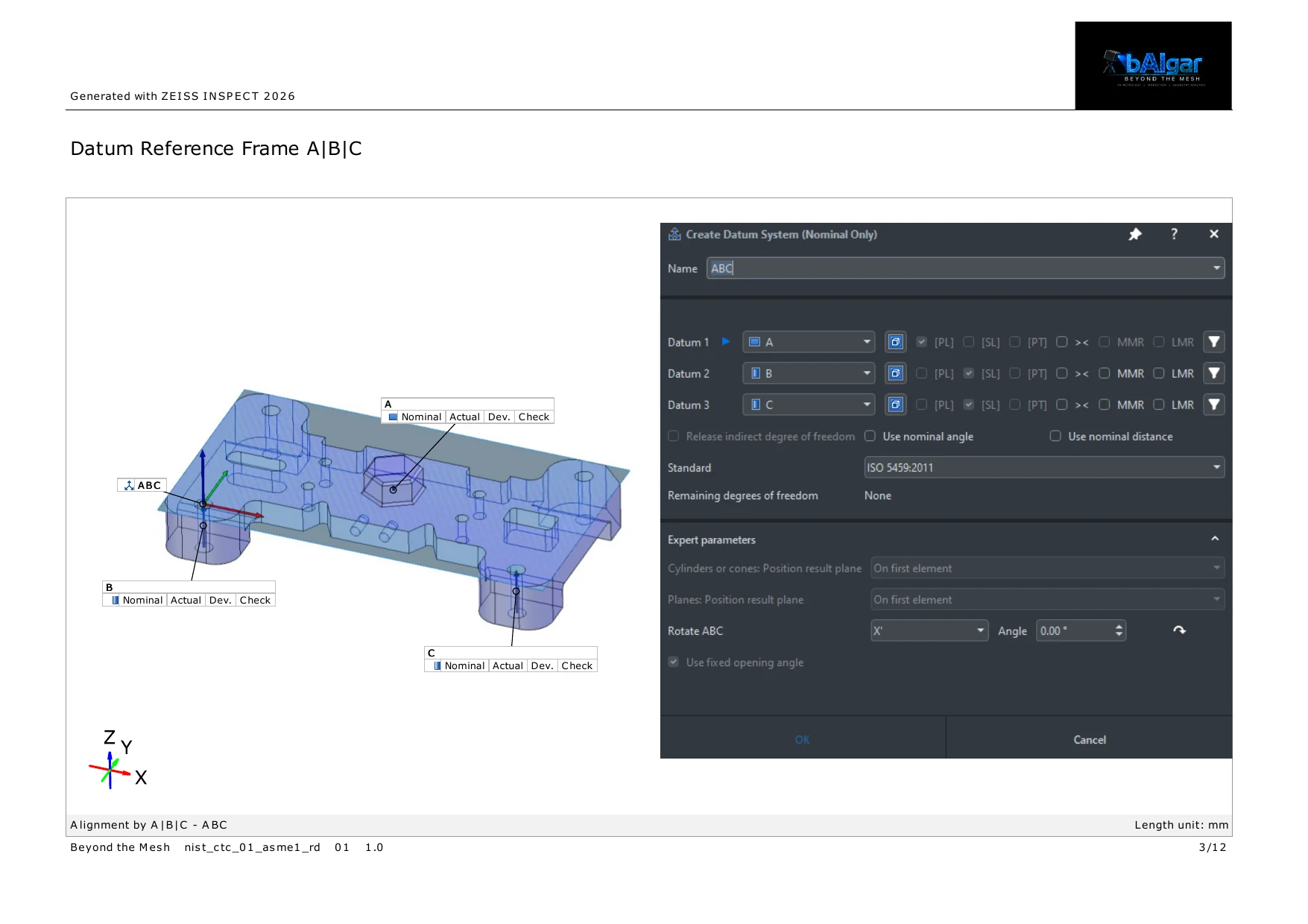 ZEISS INSPECT datum reference frame A B C